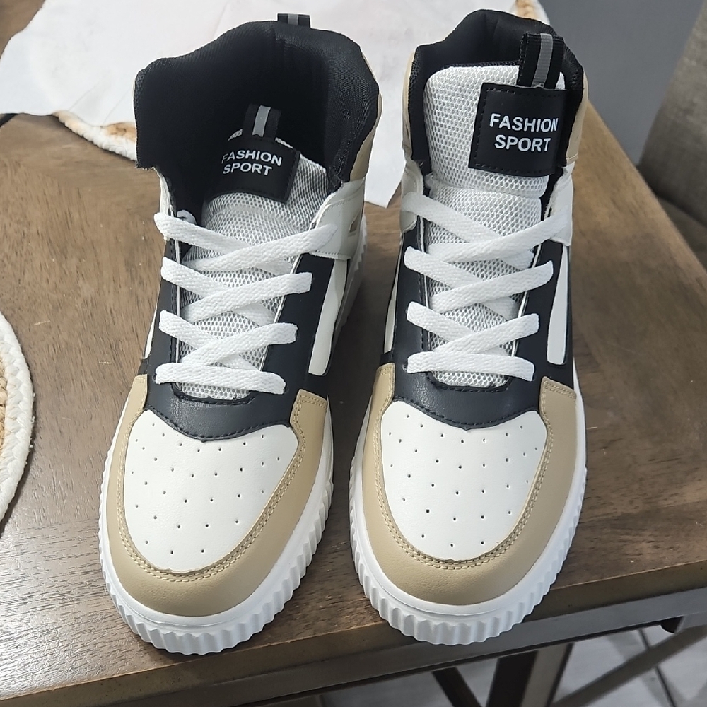 Black and White High-Top Sneakers with Retro Design